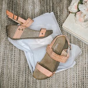 Blush leather weave wedge sandals